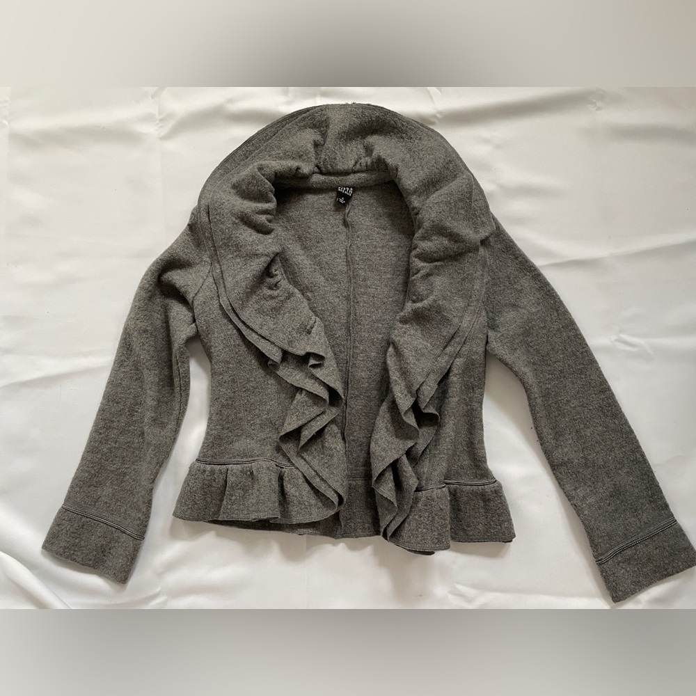 Saks Fifth Avenue black label wool ruffled sweater blazer